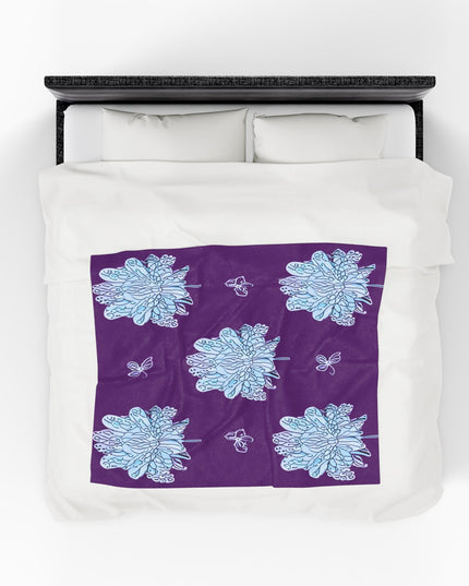 Blue Floral Butterflies Velveteen Plush Blanket, 50" x 60"