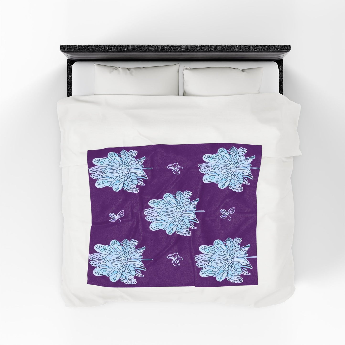 Blue Floral Butterflies Velveteen Plush Blanket, 50" x 60"