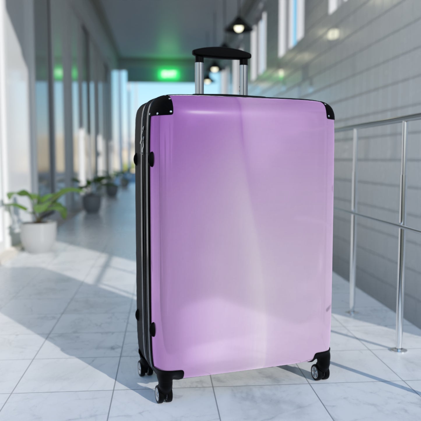 Soft Lavender Fade Large Suitcase with built in lock, 4 double-wheels, telescopic handle, and ABS back hard-shell