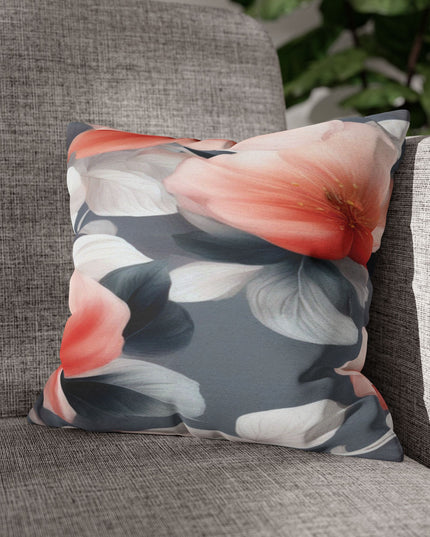 Red Blossom Floral Bunch Spun Polyester Square Pillowcase, 14" x 14"