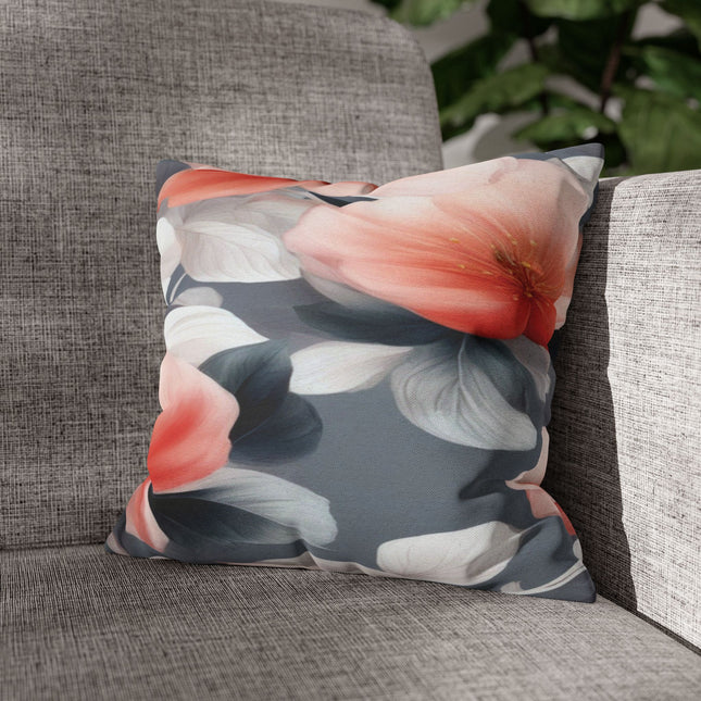 Red Blossom Floral Bunch Spun Polyester Square Pillowcase, 14" x 14"