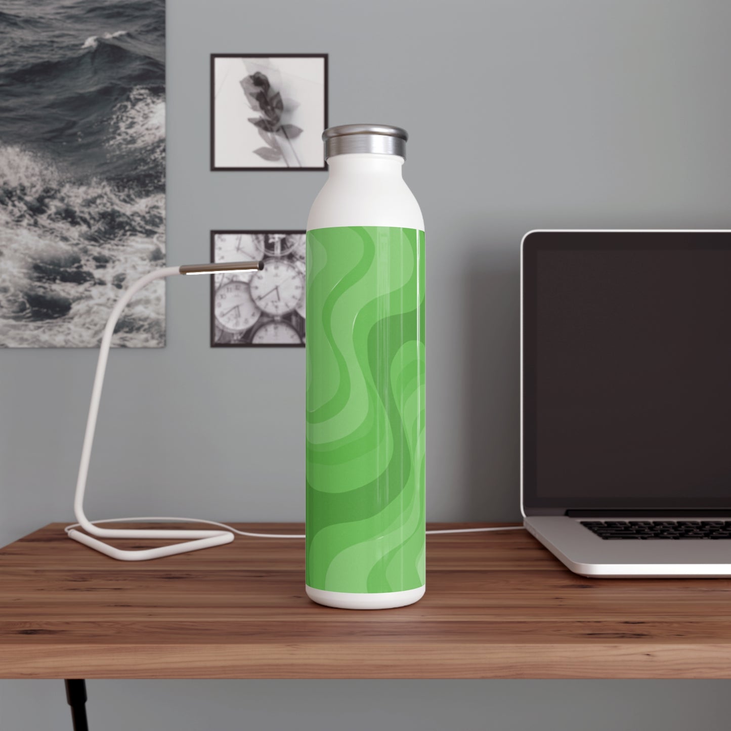 Greenie Meanie Wavey Slim Water Bottle, 20 oz White