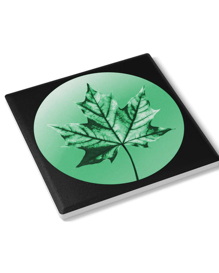Mint Green Maple Leaf 4" x 4" Square Ceramic Coaster