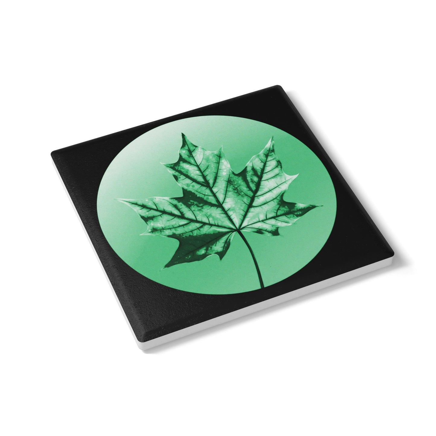 Mint Green Maple Leaf 4" x 4" Square Ceramic Coaster