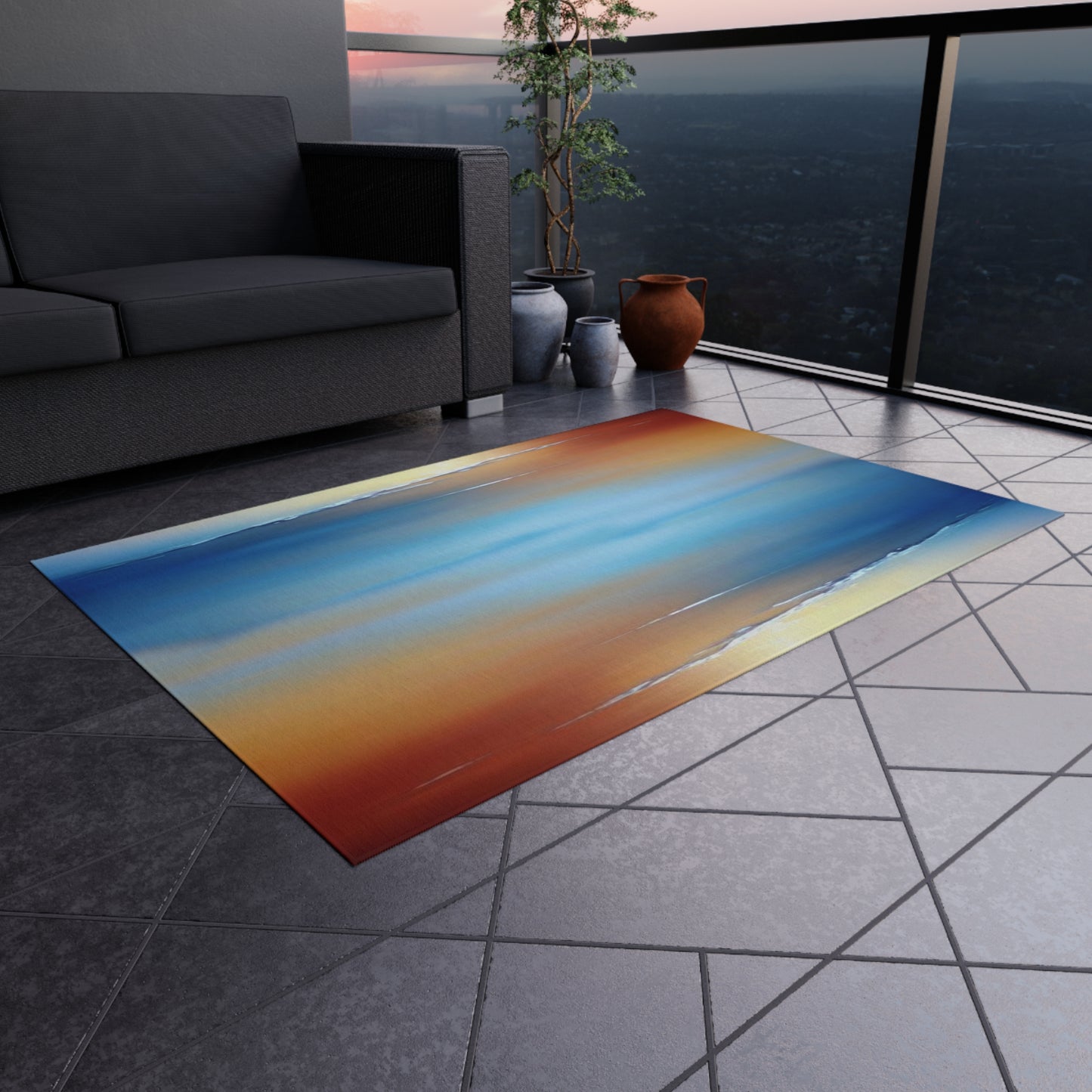 Blue Sea Red Orange Fog 48" x 72" Outdoor Rug
