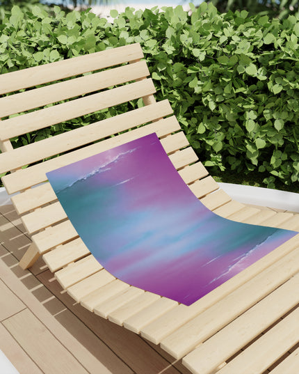 Dark Blue Green Sea Purple Fog Beach Towel, 18" x 27"