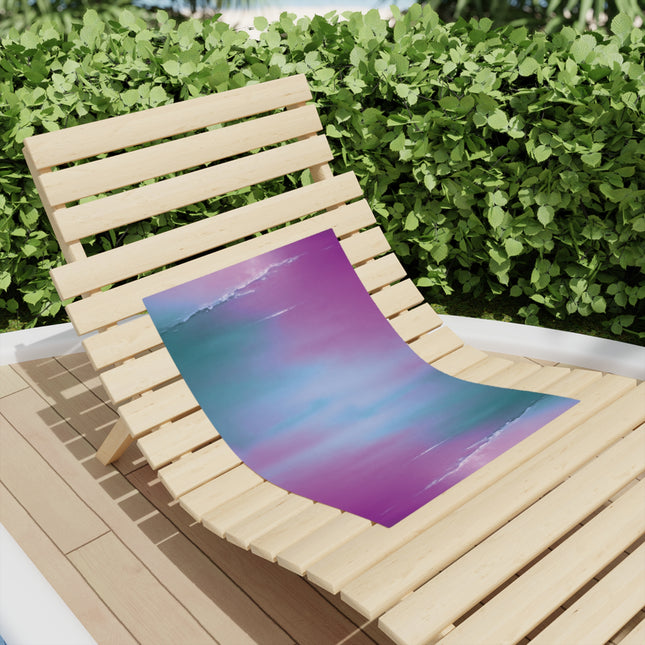 Dark Blue Green Sea Purple Fog Beach Towel, 18" x 27"