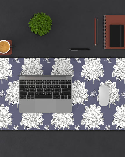 White Floral Butterflies 16" x 32" Desk Mat