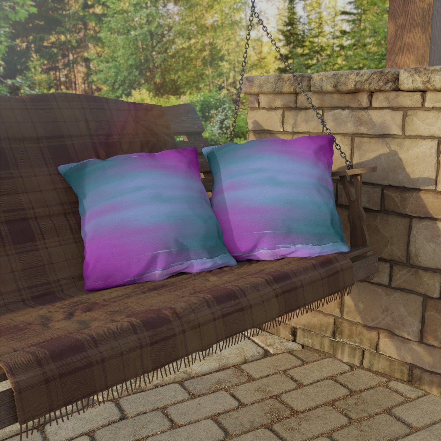 Dark Blue Green Sea Purple Fog 20" x 20" Outdoor Pillows