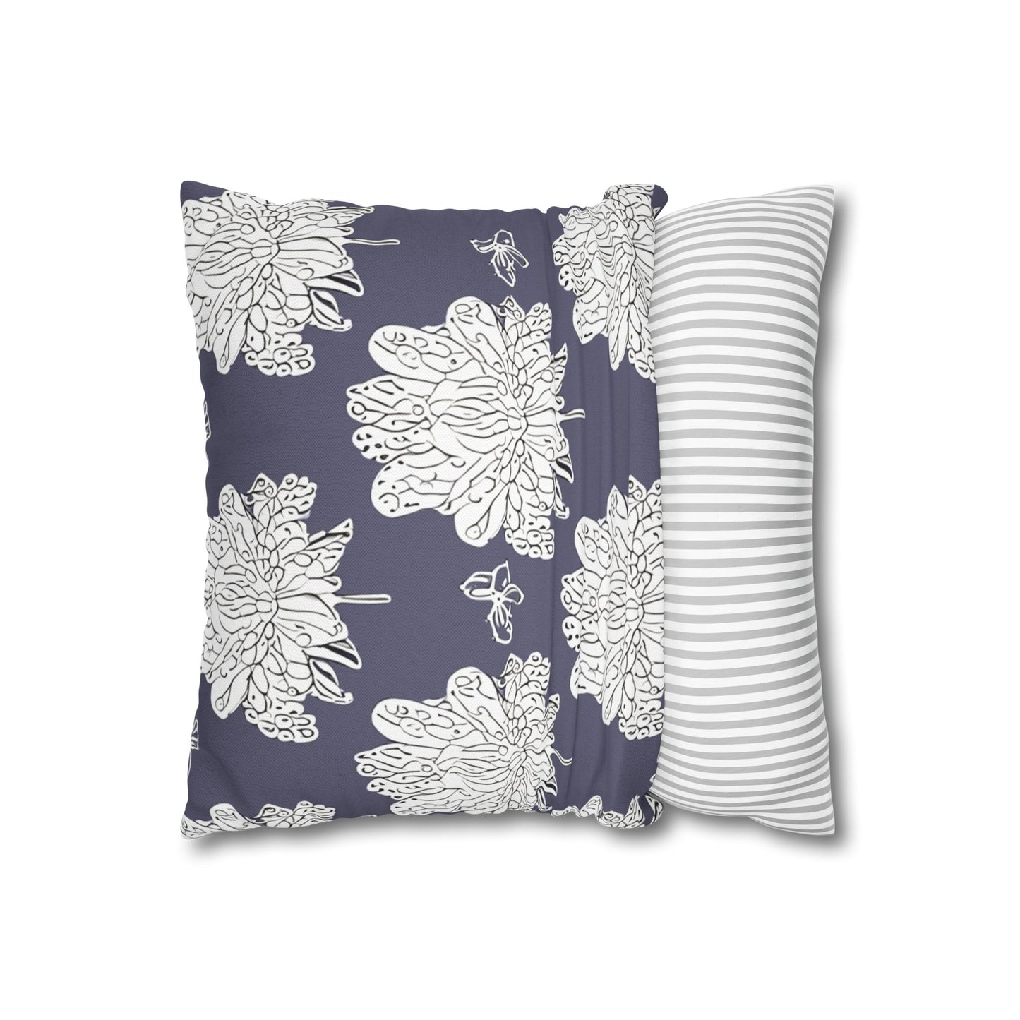 White Floral Butterflies Spun Polyester Square Pillowcase, 14" x 14"