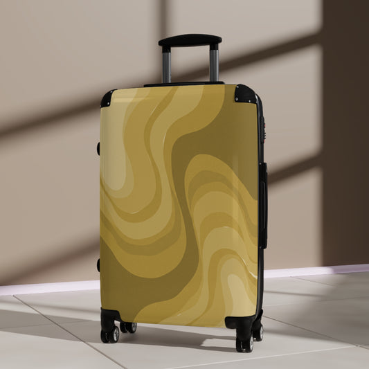 Brown Wavey Medium Suitcase with built in lock, 4 double-wheels, telescopic handle, and ABS back hard-shell