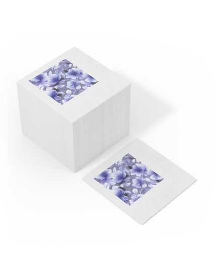 Indigo Blossom Floral Bunch White Coined Napkins, 4.8" x 4.8"