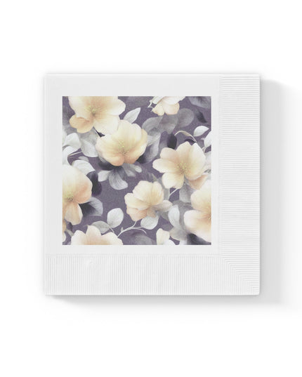 White Blush Floral Bunch White Coined Napkins, 6.5" x 6.5"