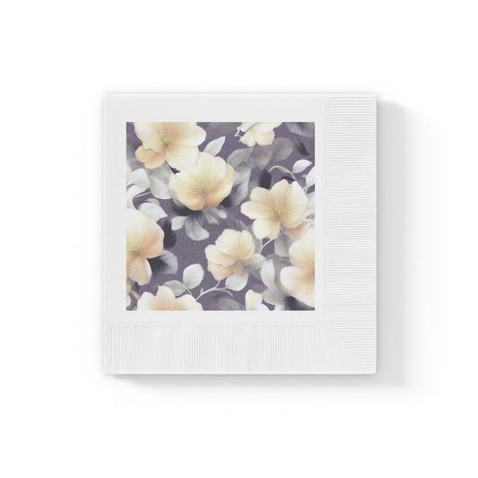 White Blush Floral Bunch White Coined Napkins, 6.5" x 6.5"