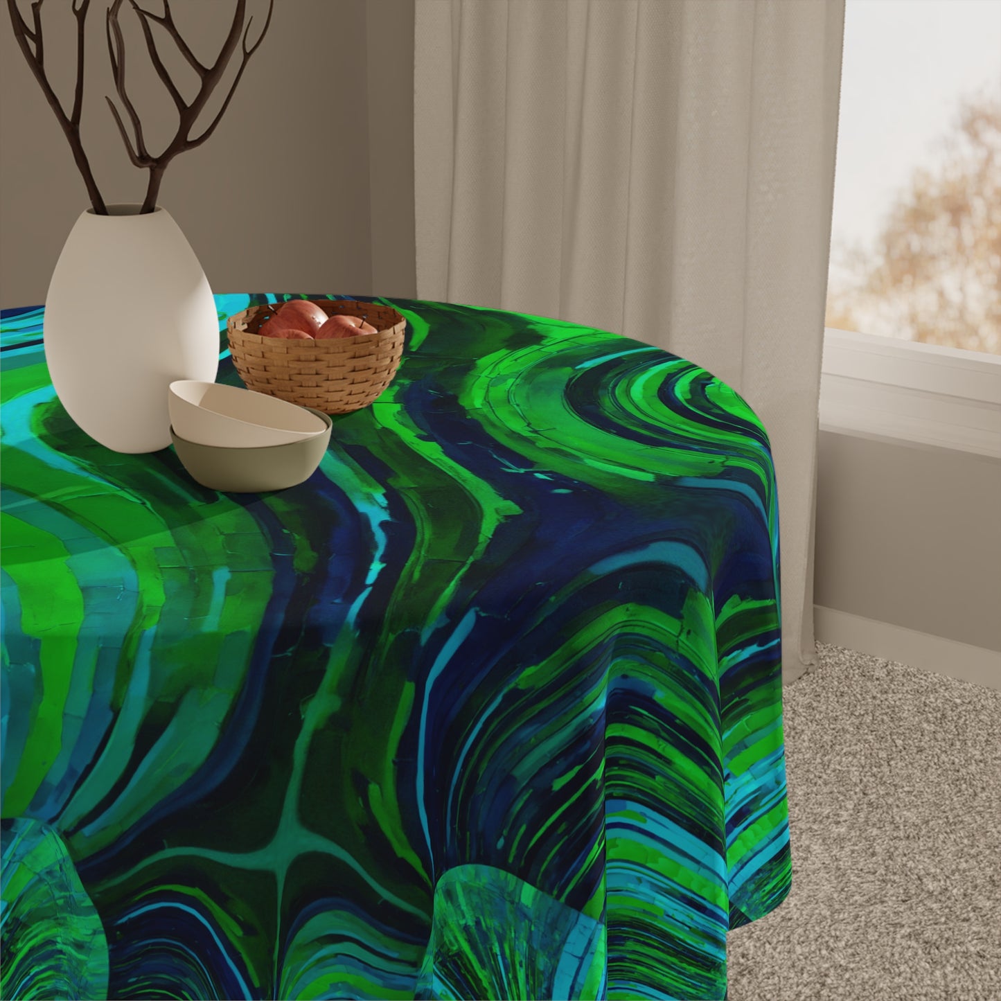 Uzi Spiral Blue Green Tablecloth, 55" x 55"