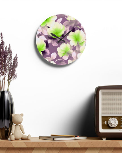 Lime Lavender Floral Bunch Acrylic Wall Clock, Round or Square, 10.75" x 10.75"