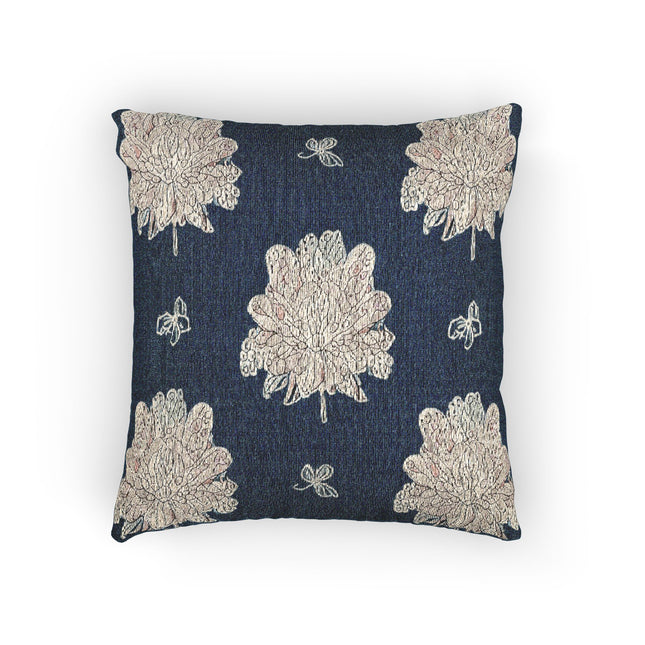 Rose White Floral Butterflies Woven Pillow, 17" x 18"