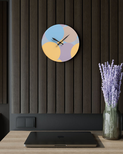 Pastel Baby Blue and Peach Patches Acrylic Wall Clock, Round or Square, 10.75" x 10.75"