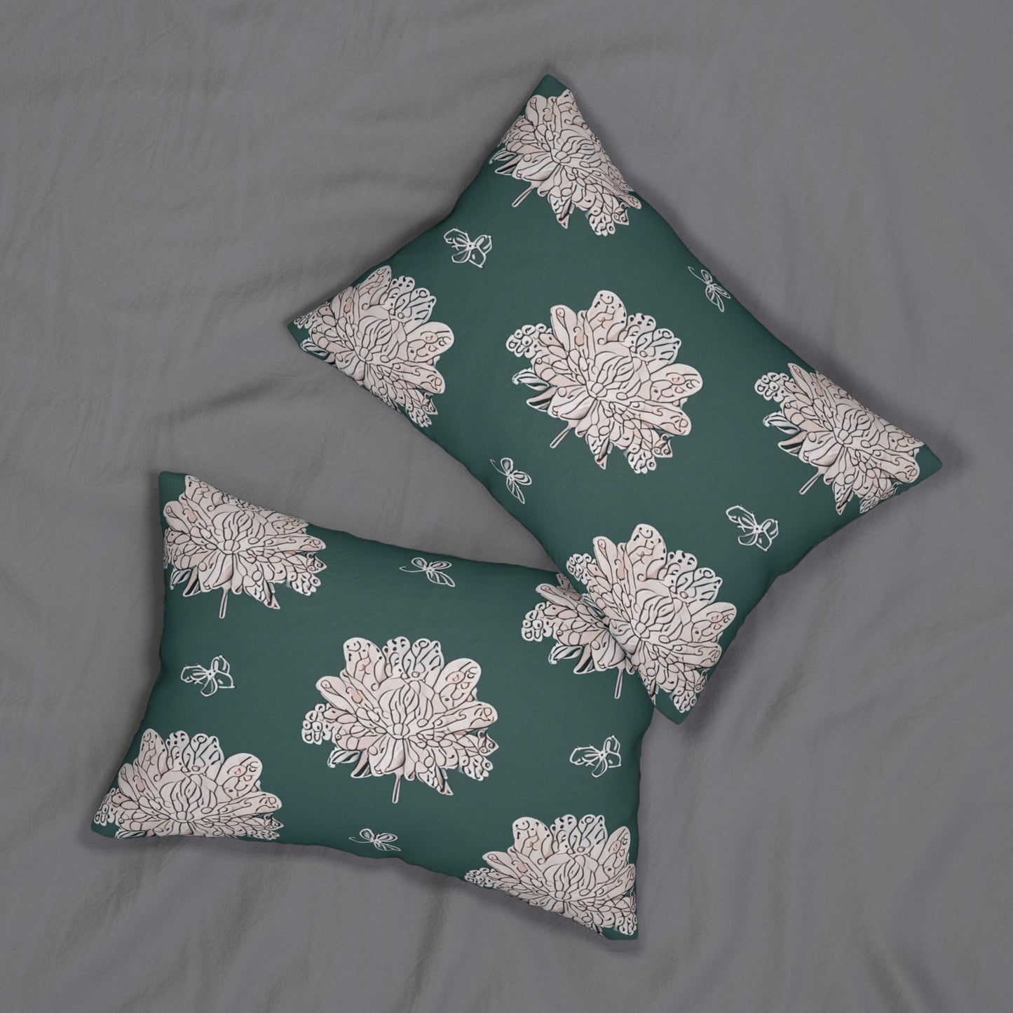 Soft White Floral Butterflies Spun Polyester Lumbar Pillow, 20" x 14"