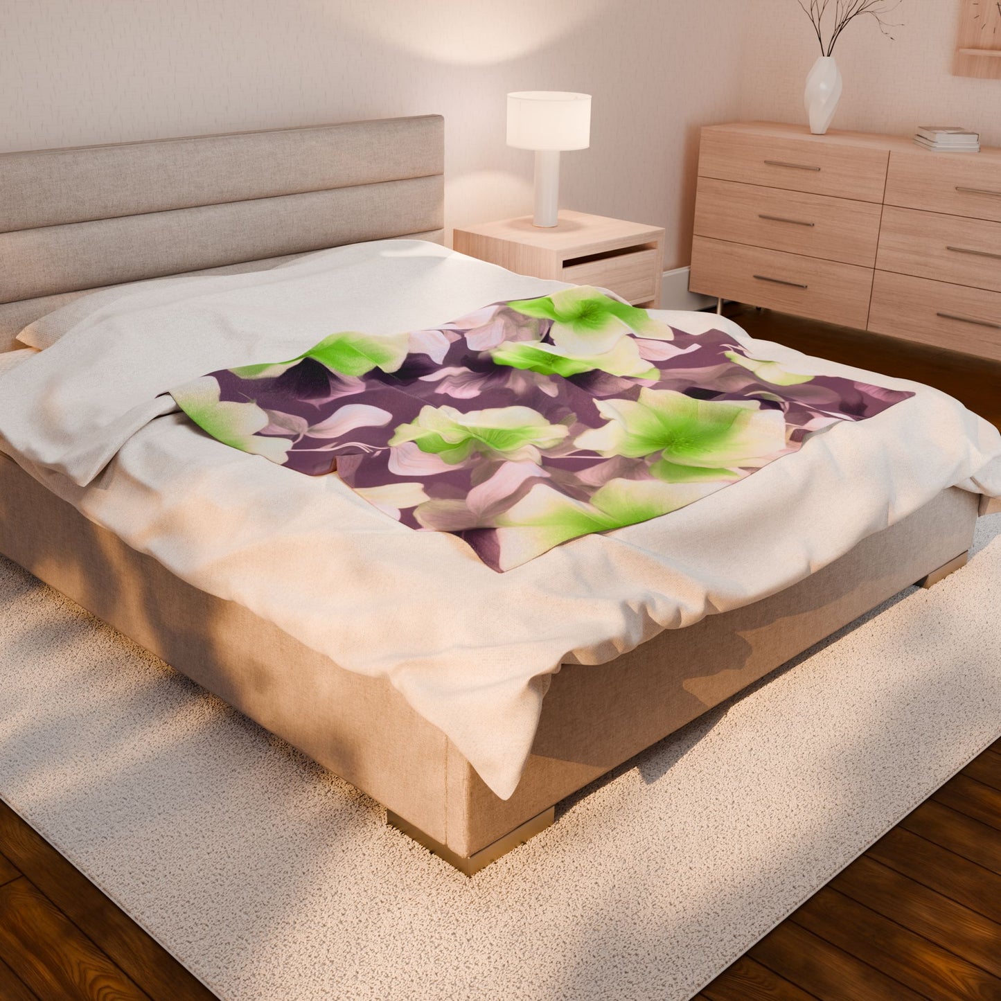 Lime Lavender Floral Bunch Velveteen Plush Blanket, 50" x 60"