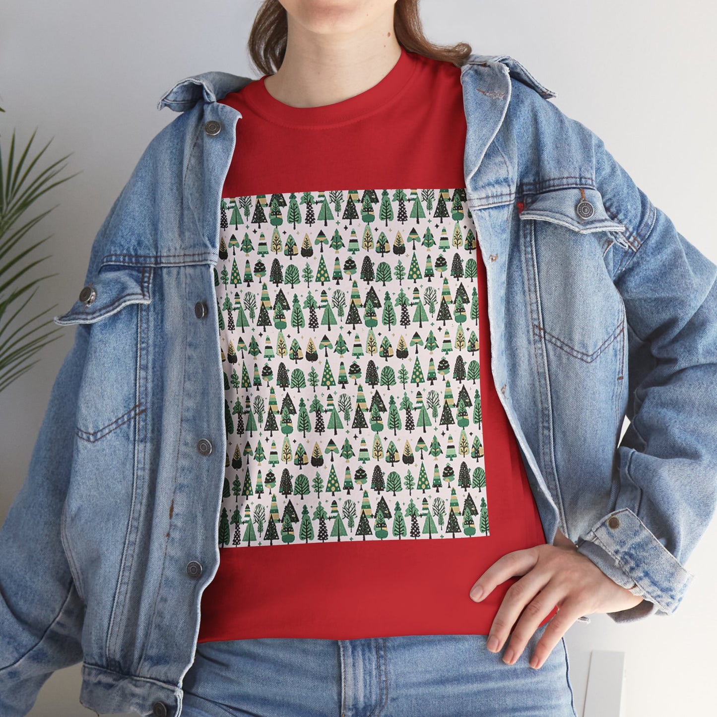 Mini Vintage Green Trees Unisex Heavy Cotton Tee, Medium