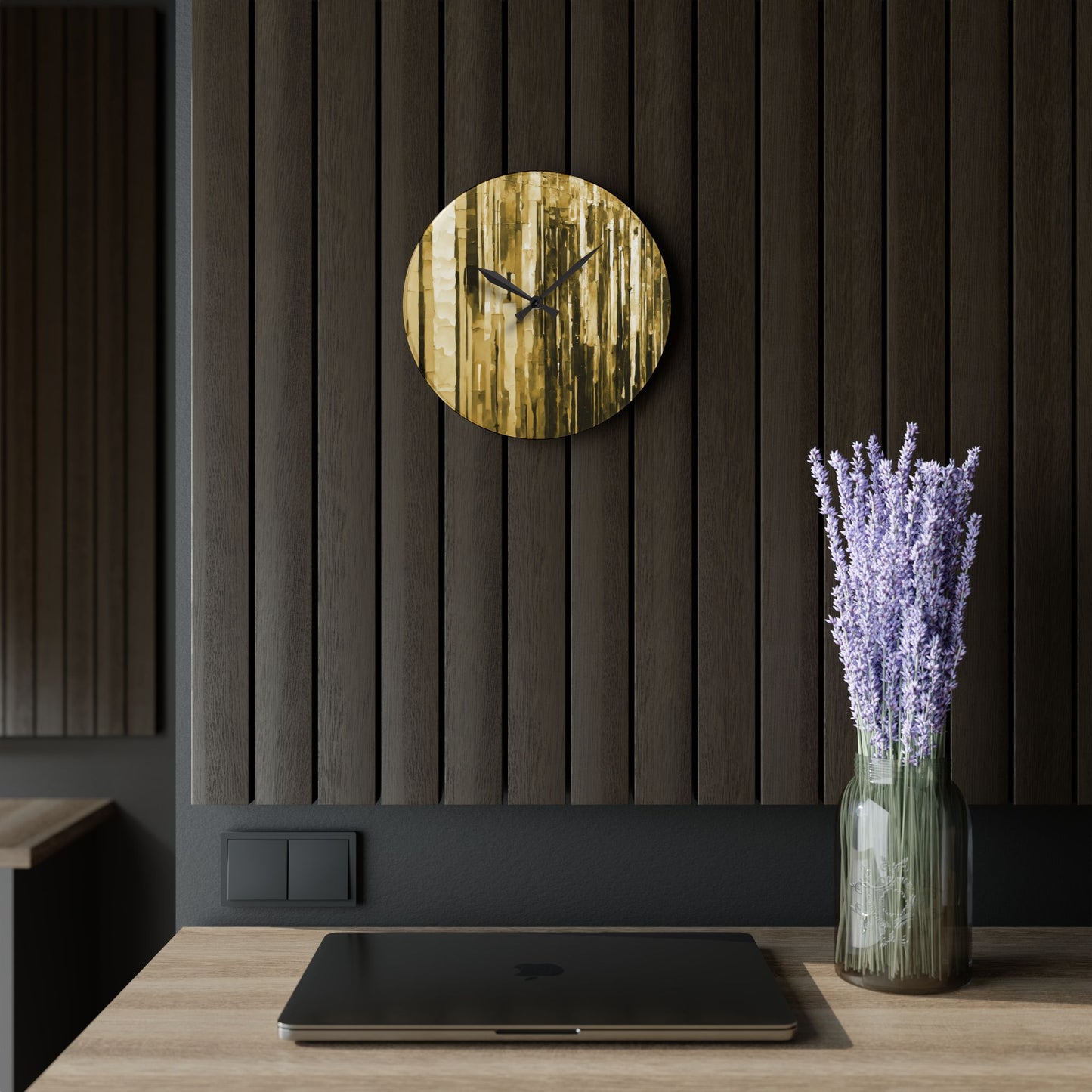 Striped Light Brown Acrylic Wall Clock, Round or Square, 10.75" x 10.75"