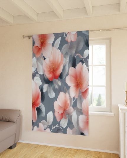 Red Blossom Floral Bunch Window Curtain, 50" x  84", blackout