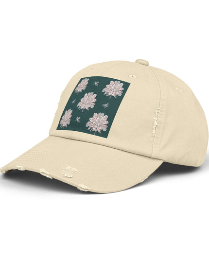 Soft White Floral Butterflies Unisex Distressed Cap