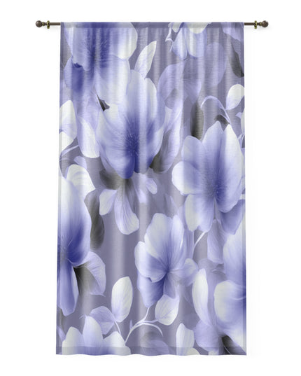Indigo Blossom Floral Bunch Sheer Window Curtain, 50" x 84", partially transparent