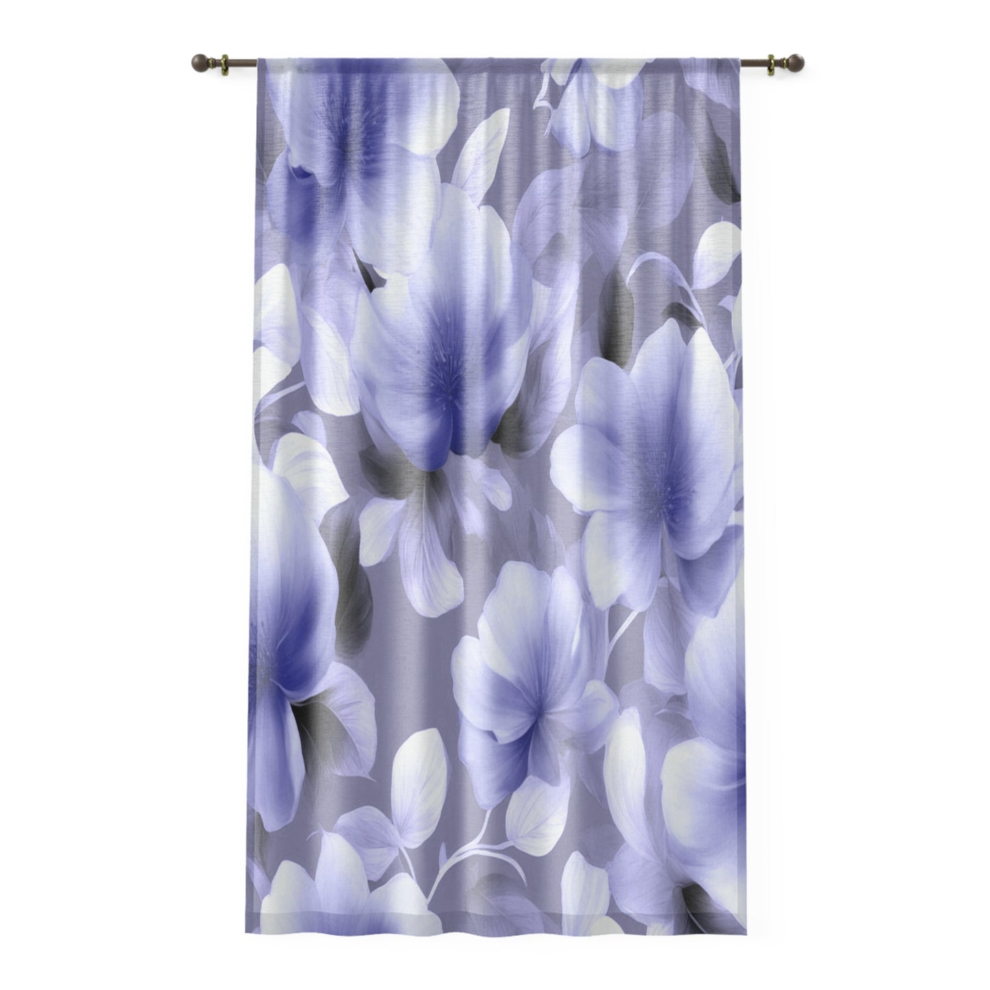 Indigo Blossom Floral Bunch Sheer Window Curtain, 50" x 84", partially transparent