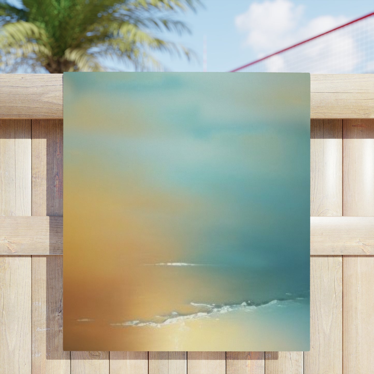 Blue Sea Red Orange Fog Beach Towel, 30" x 60"