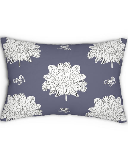 White Floral Butterflies Spun Polyester Lumbar Pillow, 20" x 14"
