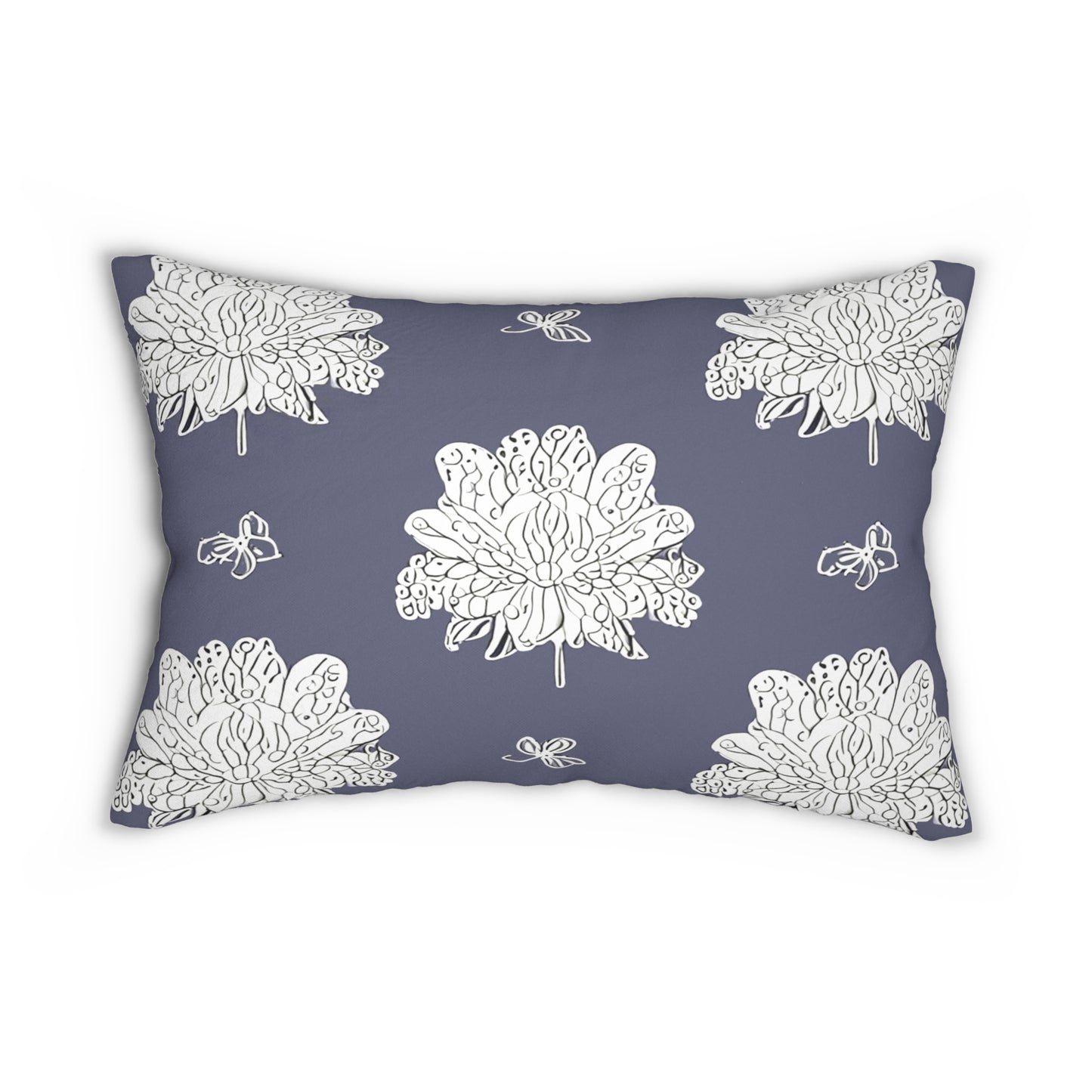 White Floral Butterflies Spun Polyester Lumbar Pillow, 20" x 14"