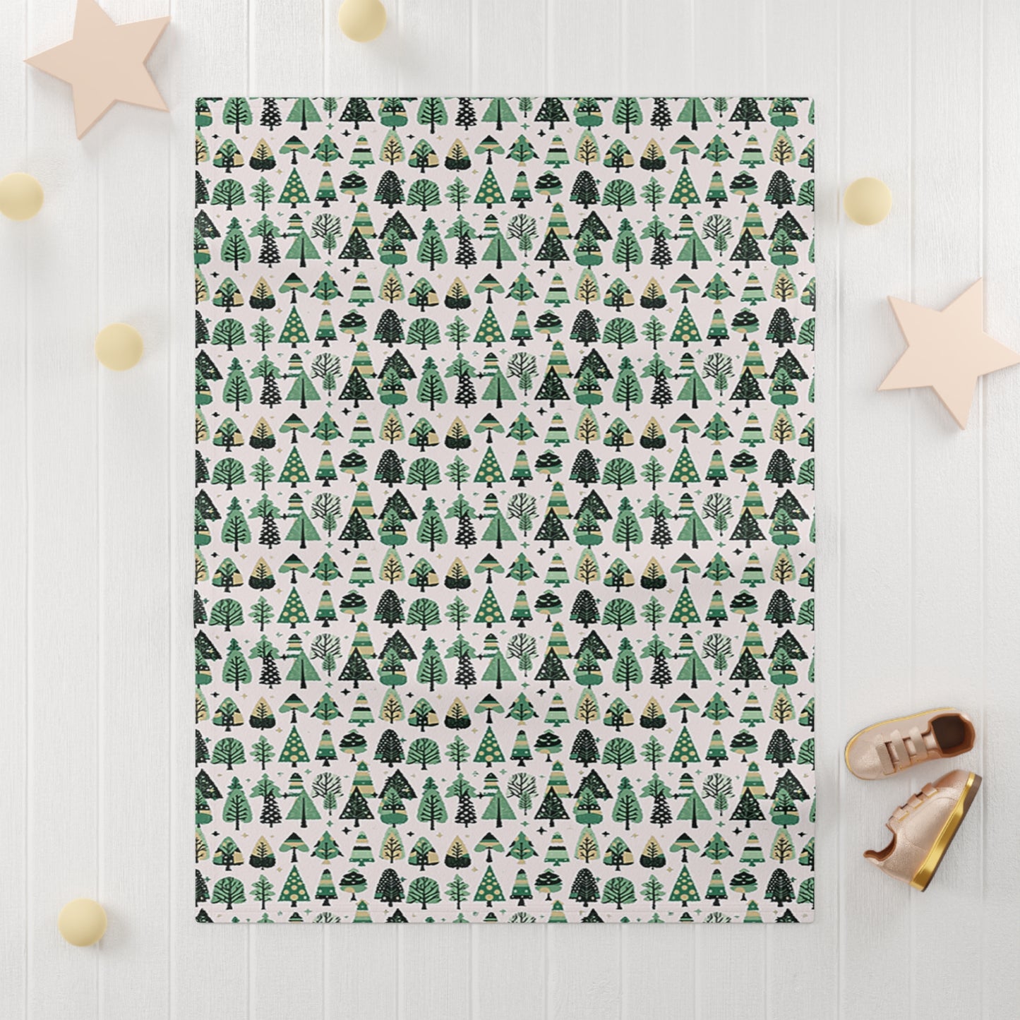 Mini Vintage Green Trees Soft Fleece Baby Blanket, 30" x 40"