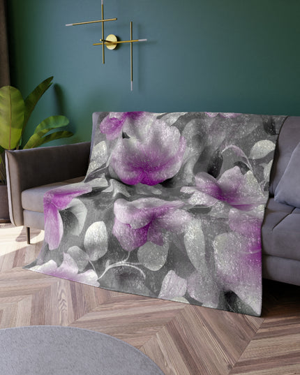 Purple Blossom Floral Bunch Crushed Velvet Blanket, 50" x 60"