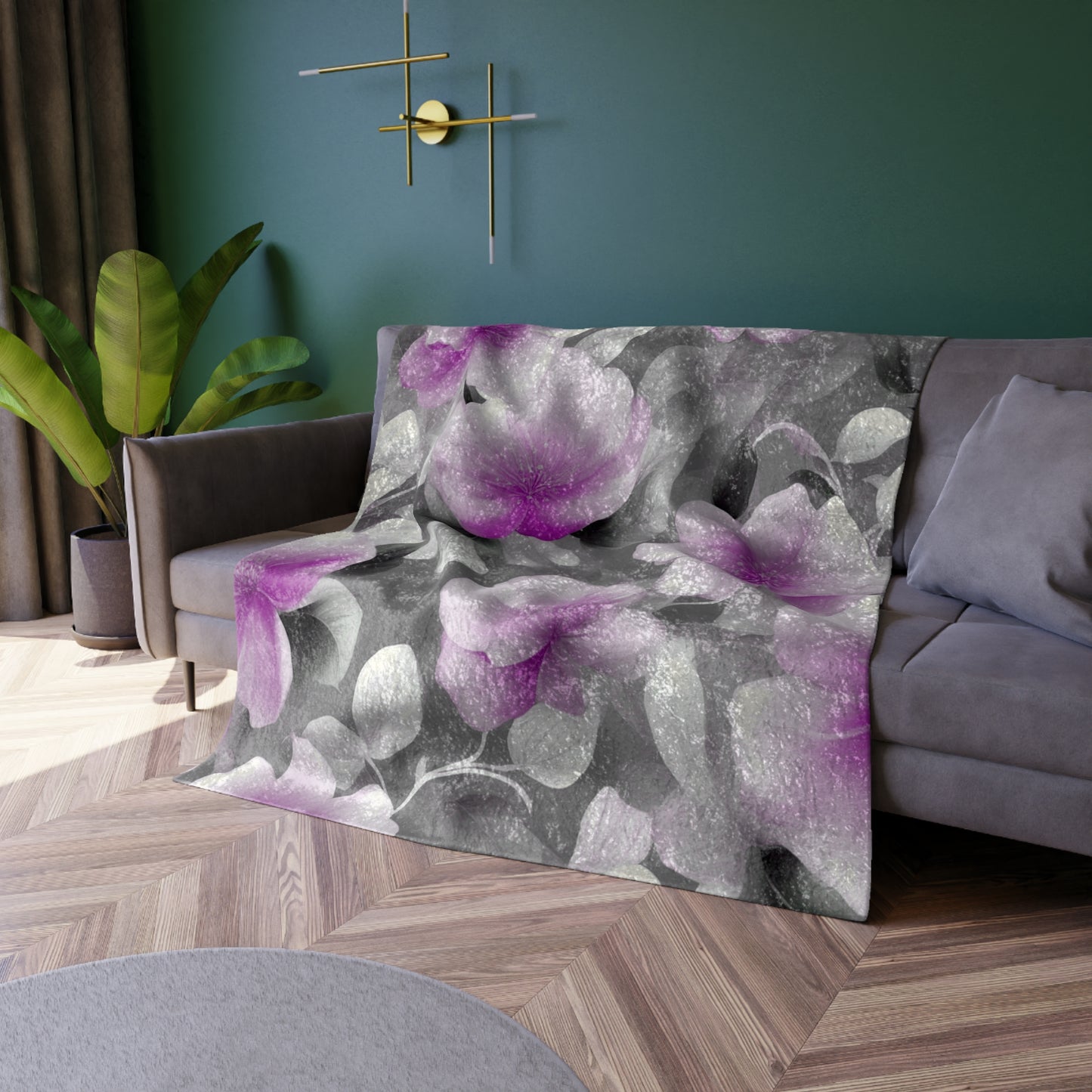 Purple Blossom Floral Bunch Crushed Velvet Blanket, 50" x 60"