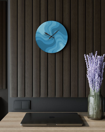Sky Blue Wavey 10.75" x 10.75" Round or Square Acrylic Wall Clock
