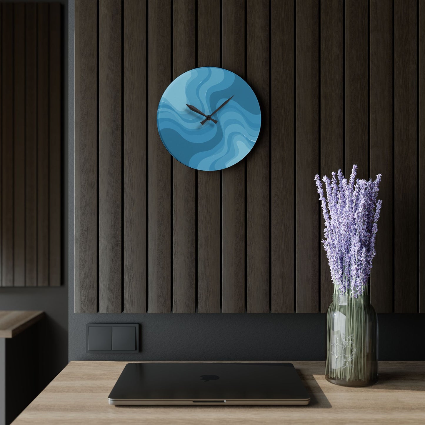 Sky Blue Wavey 10.75" x 10.75" Round or Square Acrylic Wall Clock