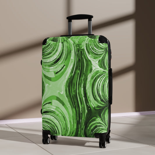 Uzi Spiral Mint Pastel Medium Suitcase with built in lock, 4 double-wheels, telescopic handle, and ABS back hard-shell