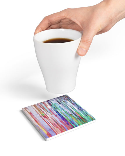 Striped Pastels 4" x 4" Square Ceramic Coaster