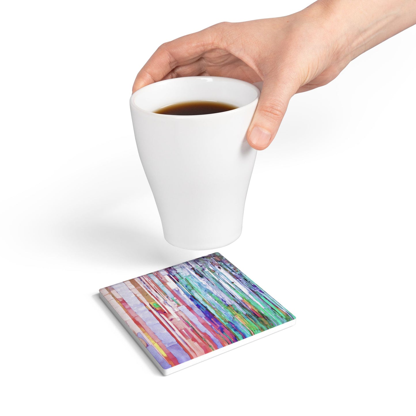 Striped Pastels 4" x 4" Square Ceramic Coaster