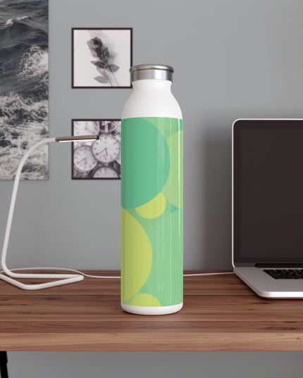 Pastel Green Patches Slim Water Bottle, 20 oz White