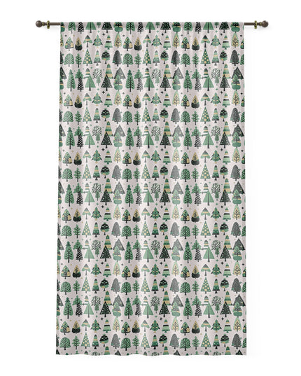 Mini Vintage Green Trees Sheer Window Curtain, 50" x 84", partially transparent