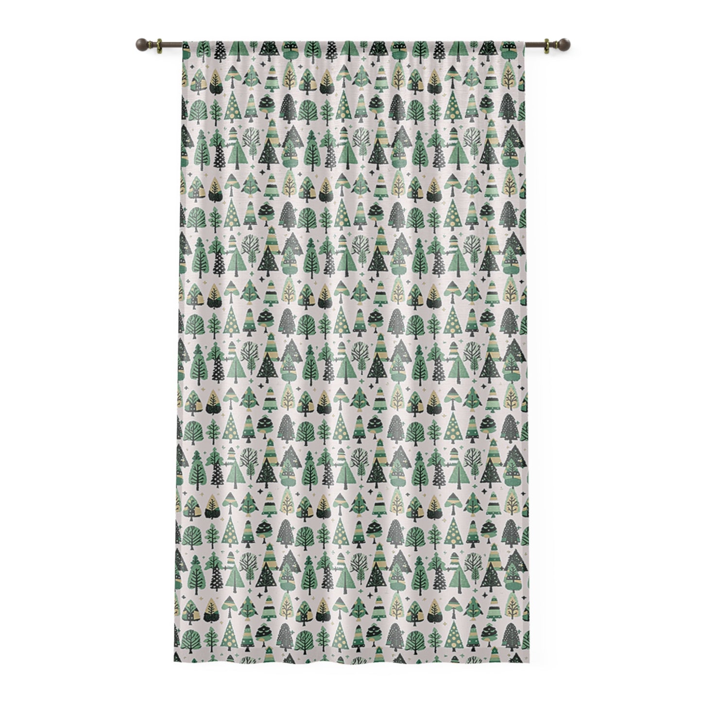 Mini Vintage Green Trees Sheer Window Curtain, 50" x 84", partially transparent