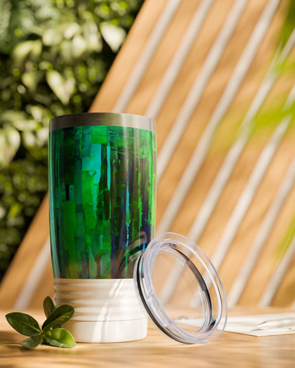 Striped Blue Green Ringneck Tumbler, 20oz in white