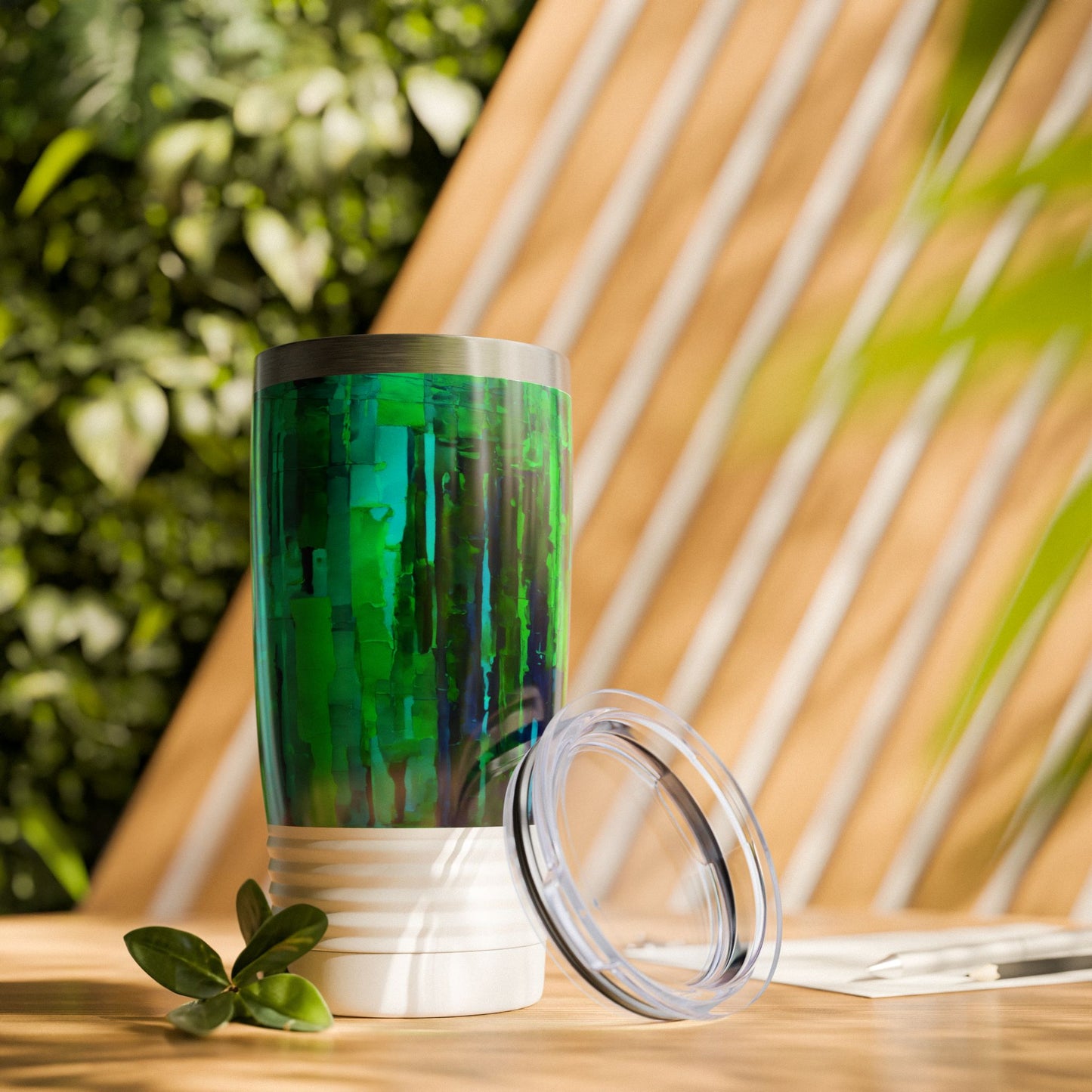 Striped Blue Green Ringneck Tumbler, 20oz in white, steel and black