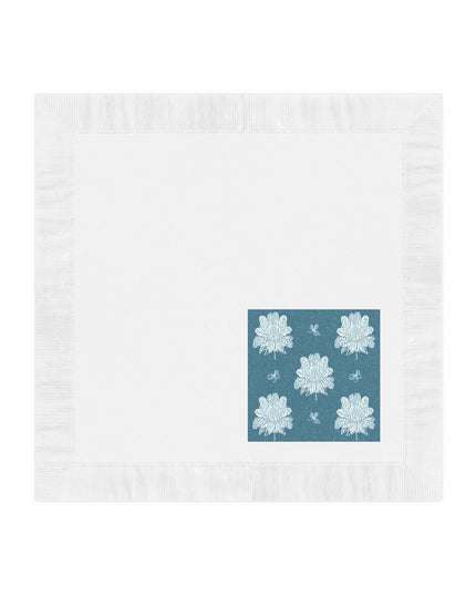 Tif Green White Floral Butterflies White Coined Napkins, 4.8" x 4.8"