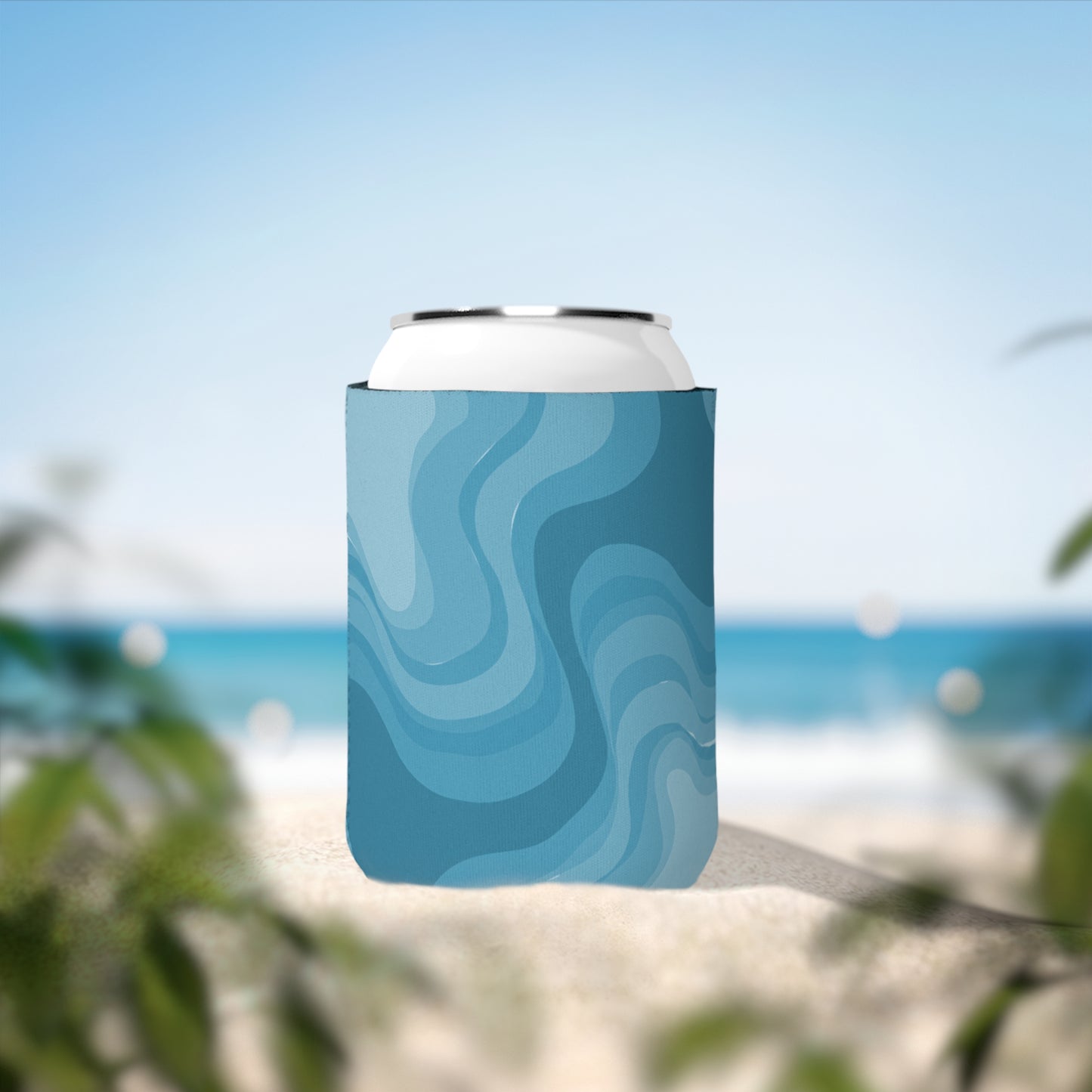 Sky Blue Wavey 12 oz Can Cooler Sleeve