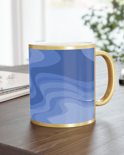 Deep Blue Wavey 11 oz Metallic Mug (Silver\Gold)