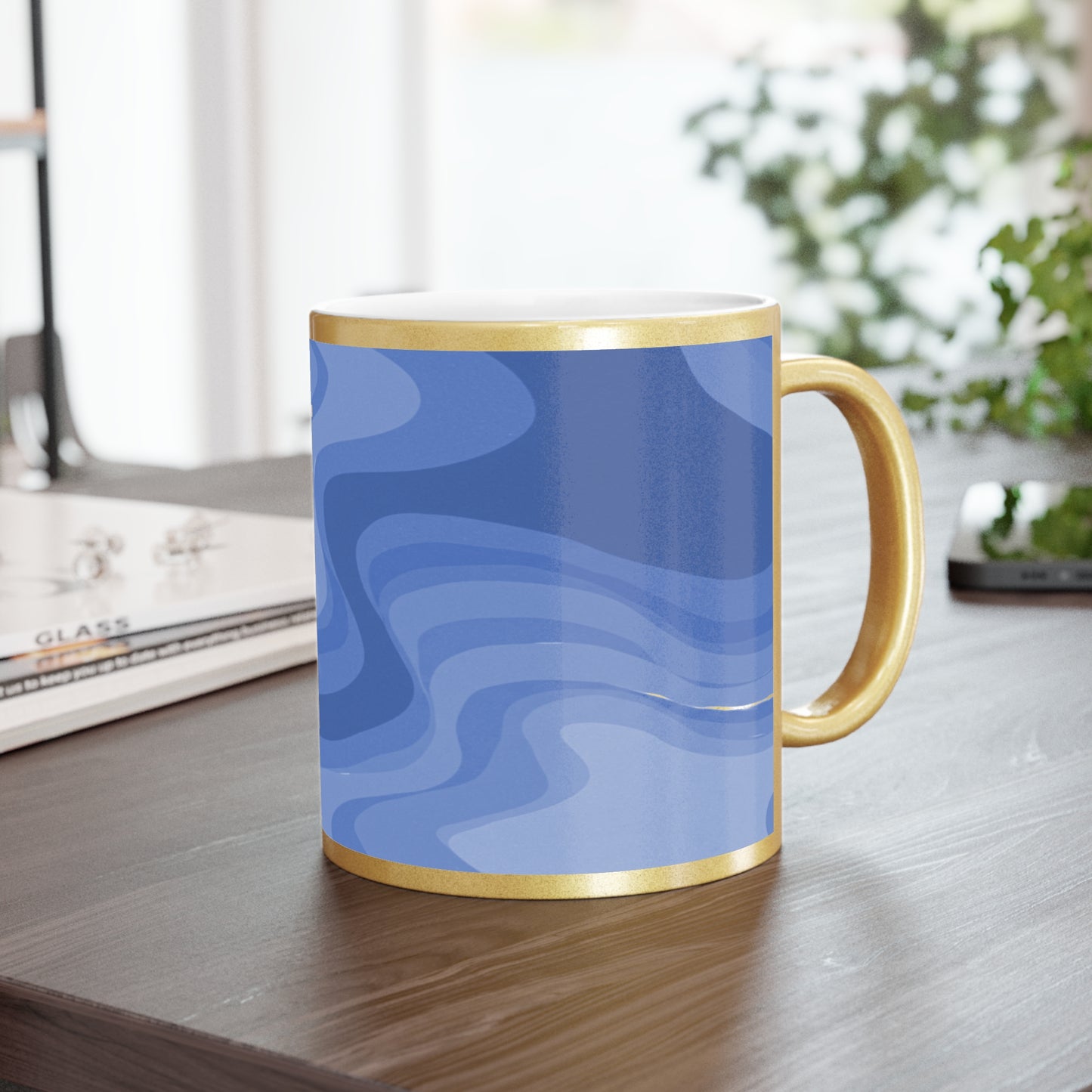 Deep Blue Wavey 11 oz Metallic Mug (Silver\Gold)